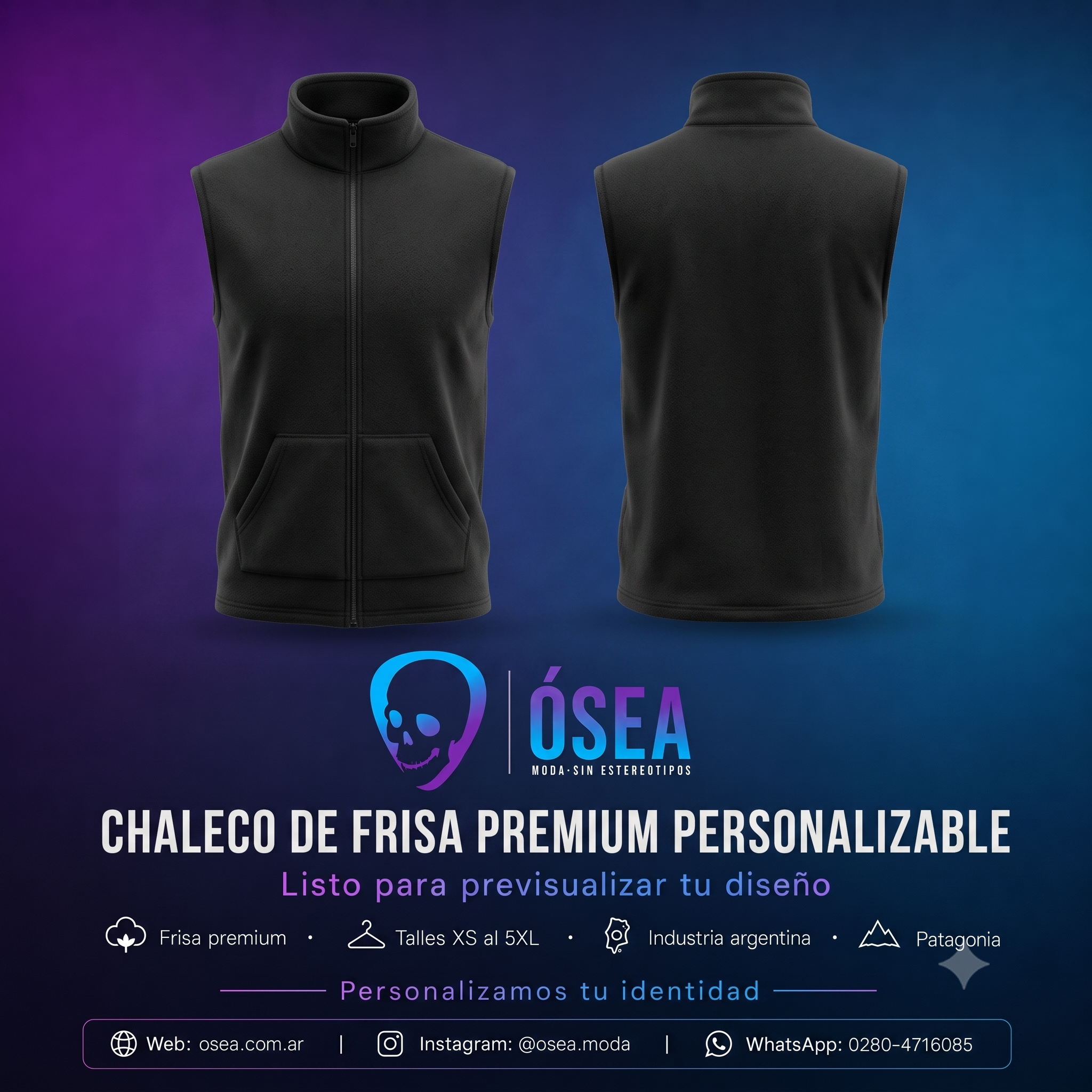 Chaleco de frisa premium personalizable ÓSEA