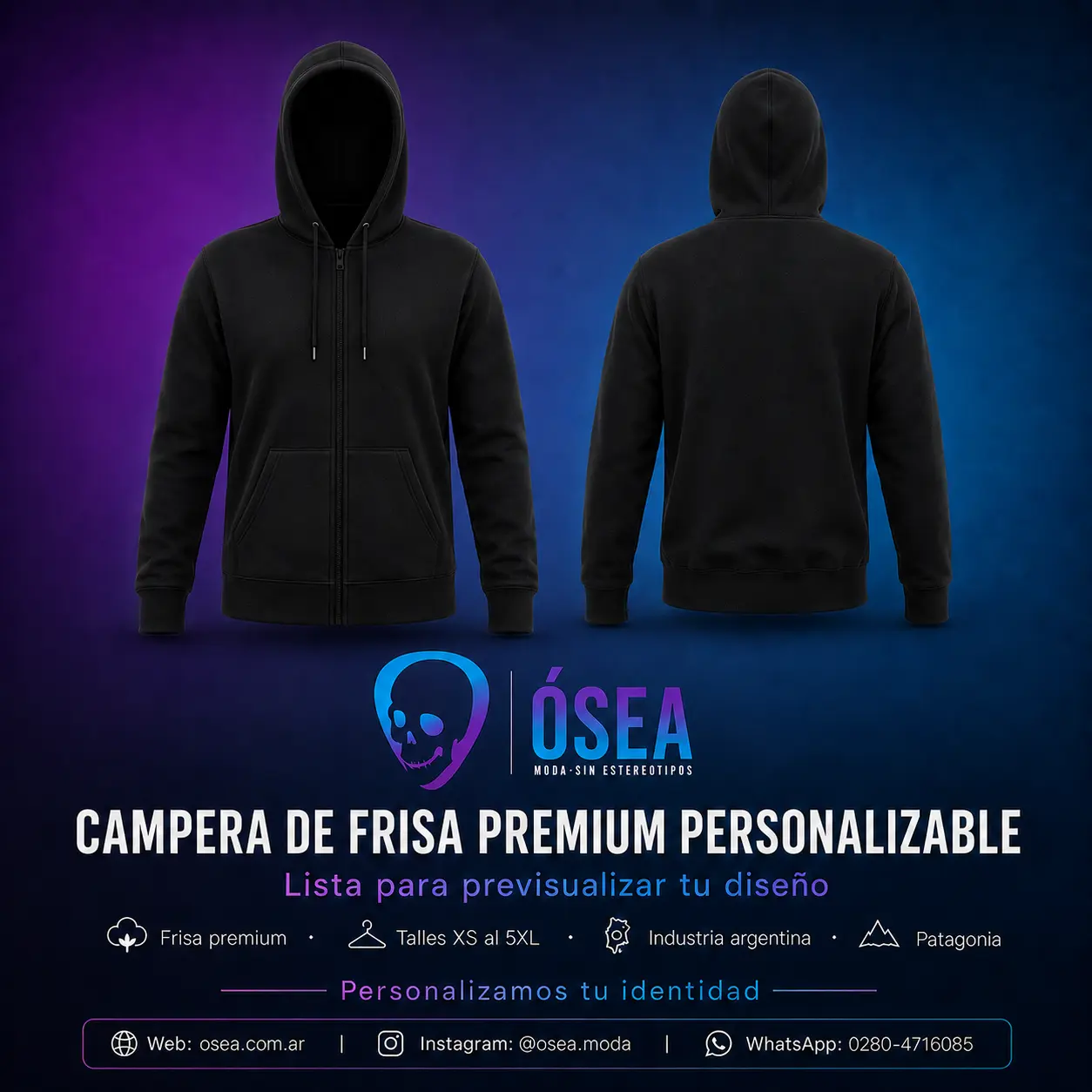 Campera de frisa premium negra personalizable