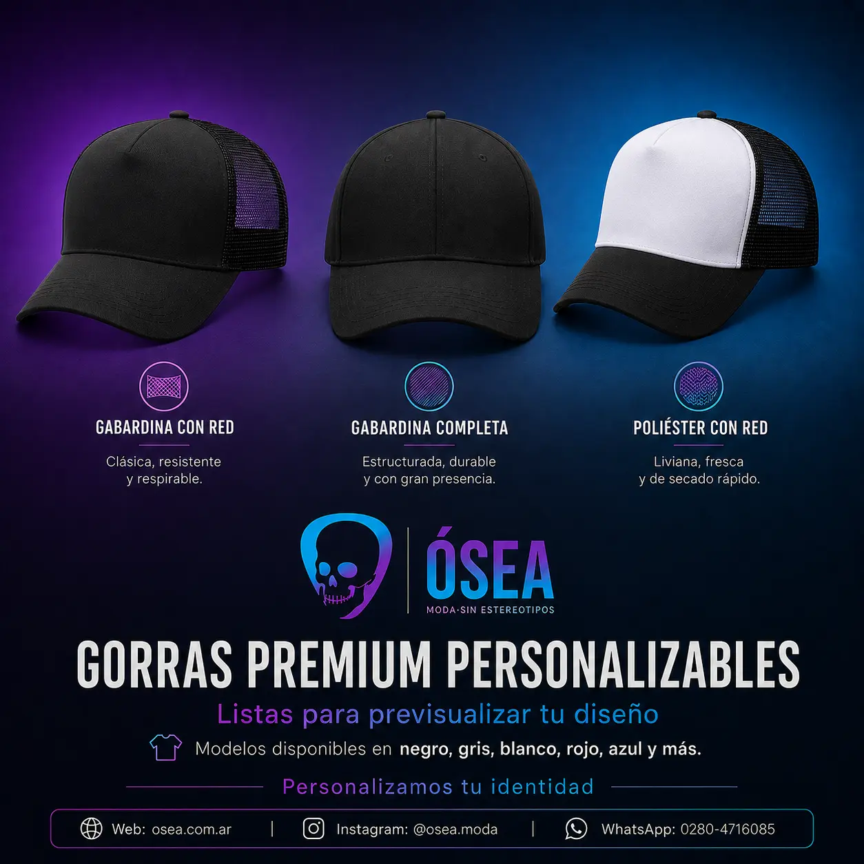 Modelos de gorras premium personalizables