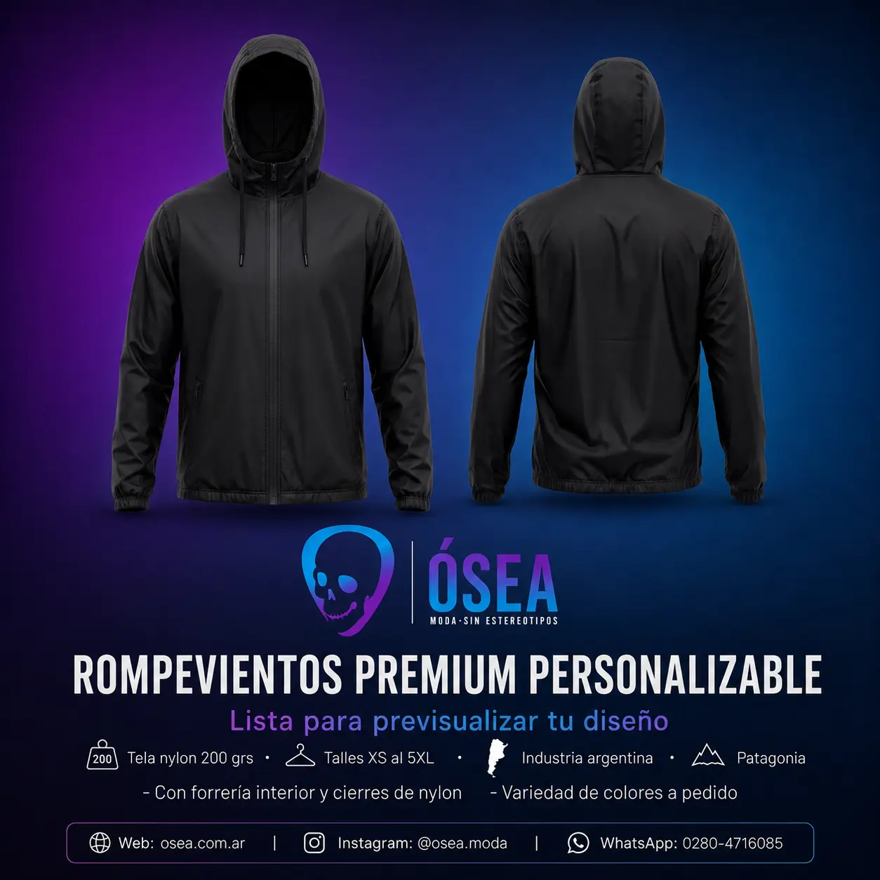 Rompevientos negro premium personalizable